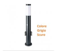PALO LAMPIONE LED DA GIARDINO 60CM E27 CON SENSORE MOVIMENTO 2 PRESE SCHUKO GRIG [EEK: A+]