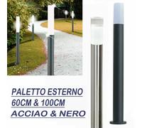 PALO LED 60CM 100CM E27 PALETTO 220V LAMPIONE ESTERNO NERO ACCIAIO PER GIARDINO