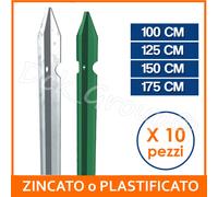 10 PZ Palo paletto in ferro a T 30X30X3 plastificato verde per rete recinzione