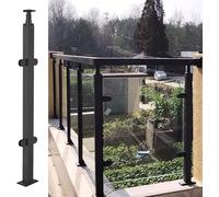 Palo per ringhiera in acciaio inossidabile 304 con staffe piatte e curve, connettore per recinzione in vetro antivento per uso esterno da 10/12 mm (palo medio 145 cm)