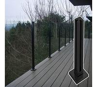 Palo per ringhiera in vetro nero per uso esterno, palo quadrato per balaustra per pavimenti in cemento o legno, ringhiera in vetro di sicurezza per balcone o terrazza con il supporto