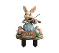 Palo per violino acustico a tema pasquale che suona il coniglio, in acrilico, ideale per esterni giardino e patio, resistente alle intemperie, per cortile, arte da giardino (grigio, 25 x 30 x 0,3 cm)
