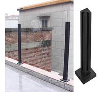 Palo ringhiera in vetro in acciaio inox nero, balaustra per balcone, scale, pianerottolo, piscina e patio, set di guardrail in vetro temperato, design ad angolo, resistente alle intemperie