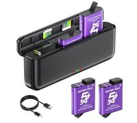 Palogreen 2 batterie Osmo Action 6/5 Pro/4/3 con caricabatterie, caricabatterie a 3 canali per DJI Osmo Action 6/5 Pro/Action 4/Action 3/Osmo 360, custodia di ricarica rapida USB con cavo di tipo C