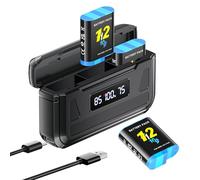 Palogreen 3 Hero 12 batterie 2000mAh con caricatore per Go-Pro Hero 12/11/10/9 Black, 3 canali, con display LCD, slot per schede TF, adatto a basse temperature, formato tascabileg
