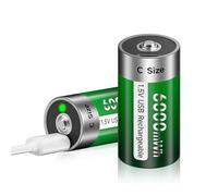 Palogreen 4 batterie ricaricabili C USB 6000 mWh - 1,5 V/batteria ricaricabile al litio Baby C ad alta capacità con cavo di ricarica di tipo C (2 pezzi)
