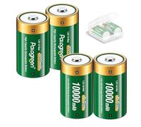 Palogreen Batteria mono D da 10000 mAh, 4 pezzi, 1,2 V, NiMH, ricaricabili, ad alta capacità, tipo D, senza effetto memoria, con bassa autoscarica