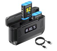 Palogreen Caricabatterie per Go-Pro Hero 12/11/10/9 - Caricabatterie con display LCD, slot per schede TF, adatto a bassa temperatura, formato tascabile