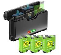 Palogreen Confezione da 3 batterie per Hero 8/7/6/5 e caricatore per batteria Go-pro Hero 12/11/10/9/8/7/6/5 - Caricabatterie con accessori per batteria, ricarica Chnell, bassa temperatura adatta