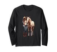 Palomino Cavallo e Cowgirl Occidentale Equestre Country Pony Maglia a Manica