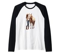 Palomino Cavallo e Cowgirl Occidentale Equestre Country Pony Maglia con Maniche Raglan