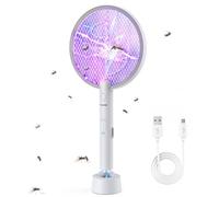 PALONE Racchetta Zanzare Elettrica 4000V - Insettivoltore Ricaricabile USB con 6 Luce LED, Doppia Funzione per Interni/Esterni, Tripla Sicurezza per Casa/Giardino - Bianco