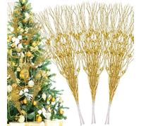 Palonu 26 steli di bacche artificiali glitterate dorate, 43 cm, rami di bacche finte, bastoncini decorativi glitterati, ramoscelli, ornamenti per albero di Natale, ghirlande di Natale, vasi,