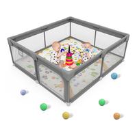 Palopalo Box Bambini 127x127cm, Recinto per Bambini Tessuto Oxford 300D con Porte e Morbida Rete Traspirante, Centro Attività per Bambini con 8 Succhiatori, Grigio