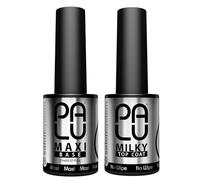 Palu Salon System - Base Coat Maxi + Top Coat Milky Set - Base Coat per Unghie UV, Trasparente, senza Acidi, Autolivellante, Alta Adesione, set: 2 prodotti x 11g