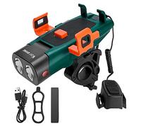 Palumma 5 in 1 multifunzione LED faro per bici e supporto per telefono, USB ricaricabile impermeabile luci per bicicletta con USB Power Bank, spia e clacson (verde)