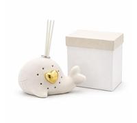 PALUPLUS 10 Bomboniere in Ceramica a Forma di Balena con Profumatore, Misura 11x10x7 cm, Cuore Oro, Bastoncini e Luce a LED, Regalo per Battesimo, Comunione, Feste, Matrimonio -9580M -2,4