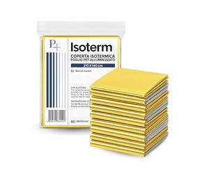 PALUPLUS 10 Coperte Termiche per Emergenze, Misura 140x210 cm, Telo Isotermico Primo Soccorso Oro e Argento, coperta di sopravvivenza, Trattiene Calore e Protegge dal Sole e Freddo -6181C-0,69