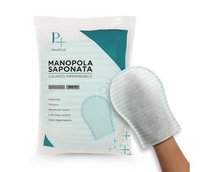 PALUPLUS 100 Manopole Saponate Monouso in TNT, Misura 17,2x24,2 cm, Spugna con sapone a PH neutro profumato, Interno impermeabile, Guanto Presaponato per pulizia e igiene corpo -6266C-0,80