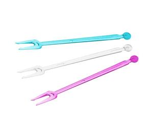 Paluplus 1000 Forchettine a 2 punte RIUTILIZZABILI, lunghezza 8,5 cm, forchette da Aperitivo per alimenti, Finger Food, Stuzzichini, colori misti Trasparente, Lilla e Celeste -NFC