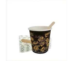 PALUPLUS 1600 Bicchieri in Carta per Caffè da 90ml NERO Grafica Chicco Caffè (3 oz) Bicchierini in cartoncino biodegradabile per Cappuccino caffè + 1600 Palette in Legno di Betulla -F5,6