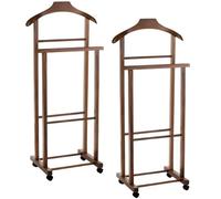 PALUPLUS 2 Appendiabiti Doppi da Camera in Legno di Faggio SCURO, Misura 43x33x105 cm, Servo Muto con 4 Ruote, 2 posti per giacche, pantaloni, camicie, Made in Italy -258F