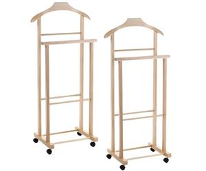 PALUPLUS 2 Appendiabiti Doppio da Camera in Legno di Faggio CHIARO, Misura 43x33x105 cm, Servo Muto con 4 Ruote, 2 posti per giacche, pantaloni, camicie, Made in Italy -772F