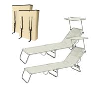 PALUPLUS 2 Lettini Prendisole Pieghevoli con Tetto Parasole con 2 BORSE Portalettino, Misura 180x55x90 cm, Tessuto Textilene, Struttura Metallo Tubolare da 18mm, Peso Max 120kg -3664F (Grigio)