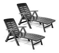 PALUPLUS 2 Lettini Prendisole Pieghevoli in Plastica Bianco, misura 189x72x96 cm, Schienale Regolabile, 2 Ruote, Letto da Esterno per Giardino, Spiaggia, Piscina, Made Italy -SME007F