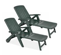 PALUPLUS 2 Lettini Prendisole Pieghevoli in Plastica color VERDE, misura 60x190x72 cm, Schienale Regolabile, 2 Ruote, Letto da Esterno per Giardino, Spiaggia, Piscina, Made Italy -CANCU439F -18,2