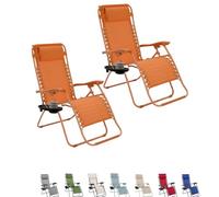 PALUPLUS 2 Sedie Gravity ''gravità zero'' con Portabicchieri e Telefono, poltrona pieghevole in Textilene, tubi acciaio verniciato, sedia per piscina, lettino da spiaggia, giardino -9458F (Arancione)