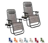 PALUPLUS 2 Sedie Gravity ''gravità zero'' con Portabicchieri e Telefono, poltrona pieghevole in Textilene, tubi acciaio, sedia per piscina, lettino da spiaggia, giardino (Grigio)