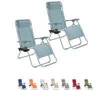 PALUPLUS 2 Sedie Gravity ''gravità zero'' con Portabicchieri e Telefono, poltrona pieghevole in Textilene, tubi acciaio verniciato, sedia per piscina, lettino da spiaggia, giardino -9472F (Turchese)