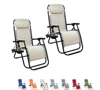 PALUPLUS 2 Sedie Gravity ''gravità zero'' con Portabicchieri e Telefono, poltrona pieghevole in Textilene, tubi acciaio, sedia per piscina, lettino da spiaggia, giardino (Avorio)