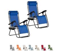 PALUPLUS 2 Sedie Gravity ''gravità zero'' con Portabicchieri e Telefono, poltrona pieghevole in Textilene, tubi acciaio, sedia per piscina, lettino da spiaggia, giardino (Blu)