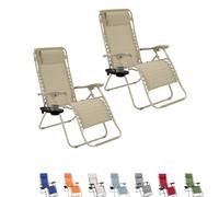 PALUPLUS 2 Sedie Gravity ''gravità zero'' con Portabicchieri e Telefono, poltrona pieghevole in Textilene, tubi acciaio verniciato, sedia per piscina, lettino da spiaggia, giardino -9441F (Beige)