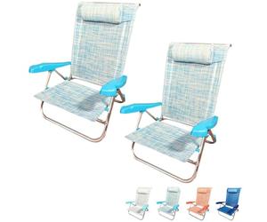 PALUPLUS 2 Spiaggine Pieghevoli con Braccioli, Misura 55x46x80 cm, Struttura Alluminio, Reclinabile in 7 Posizioni, Cuscino Poggiatesta, Sedia per Spiaggia, Piscina, Portata 100Kg -8232C (Azzurro)