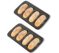PALUPLUS 2 Stampi per Pane, Misura 34,6x21,5 cm, Teglia da Forno in Acciaio al Carbonio Antiaderente, 8 Forme Forate da 17x7 cm per Mini Baguettes, Resistente fino a 230° -3995F