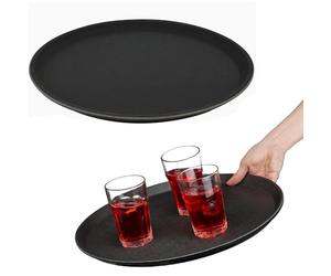 Paluplus 2 Vassoi Tondi da Portata Antiscivolo di colore NERO, Diametro 35,5 cm e Altezza 2 cm, Vassoio Impilabile e Infrangibile con Rivestimento Gommato, per Bar, Ristoranti, Fai da te -6886F