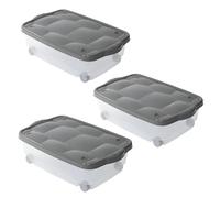 PALUPLUS 3 Contenitori Multiuso Basso con Ruote e Coperchio ANTRACITE, misura 60x40x18,5 cm e Capacità 24 Lt, Porta biancheria Trasparente, Organizer box salvaspazio per Scarpe, Vestiti - 633F -3,95