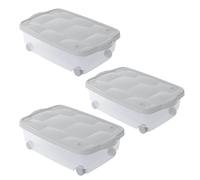PALUPLUS 3 Contenitori Multiuso Basso con Ruote e Coperchio BIANCO, misura 60x40x18,5 cm e Capacità 24 Lt, Porta biancheria Trasparente, Organizer box salvaspazio per Scarpe, Vestiti - 633F-3,95