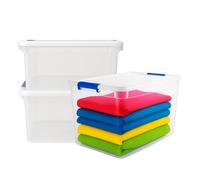 Paluplus 3 Contenitori Multiuso con 2 Chiusure a Scatto Blu, misura 58x38,5x43 cm e capacità 65 Lt, porta biancheria Trasparente con coperchio, box salvaspazio impilabile armadio, accessori -870F -4,5