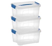 PALUPLUS 3 Contenitori Multiuso con 2 Chiusure a Scatto, misura 38,9x27,7x19,5 cm e capacità 13Lt, porta biancheria Trasparente con coperchio e Maniglia, box salvaspazio per armadio, accessori -7434