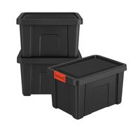 PALUPLUS 3 Contenitori Multiuso Neri da 55 Litri, misura 56x44x30,5 cm, Scatola con Coperchio e Chiusura a Scatto Rossa Soft Touch, Box Impilabile per Garage, Fai da Te, Made in Italy -1648C -6,9