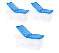 PALUPLUS 3 Contenitori Portabiancheria, misura 57x39x25,7 cm e capacità 41,5 Lt, Box Trasparente con Coperchio Pieghevole, Organizer salvaspazio per Scarpe, Vestiti, Giocattoli -1309C -4,5 (Blu)