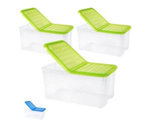 PALUPLUS 3 Contenitori Portabiancheria, misura 57x39x25,7 cm e capacità 41,5 Lt, Box Trasparente con Coperchio Pieghevole, Organizer salvaspazio per Scarpe, Vestiti, Giocattoli -1293C -4,5 (Verde)