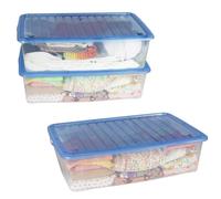 PALUPLUS 3 Contenitori Portabiancheria, misura 60x40x17 cm e capacità 27 Lt, Box Trasparente con Coperchio, Organizer salvaspazio per Scarpe, Vestiti, Giocattoli -1125 (Blu)