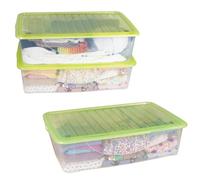 PALUPLUS 3 Contenitori Portabiancheria, misura 60x40x17 cm e capacità 27 Lt, Box Trasparente con Coperchio, Organizer salvaspazio per Scarpe, Vestiti, Giocattoli -1149 (Verde)