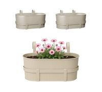 PALUPLUS 3 Fioriere in Metallo per Balcone di colore Beige, Misura 36x18x16 cm, Vaso per ringhiera con Ganci, Balconiera da Appendere a Finestre e Balconi -1201F-3,15