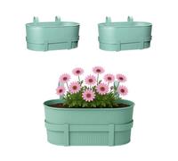 PALUPLUS 3 Fioriere in Metallo per Balcone di colore Verde Acqua, Misura 36x18x16 cm, Vaso per ringhiera con Ganci, Balconiera da Appendere a Finestre e Balconi -1201F-3,15
